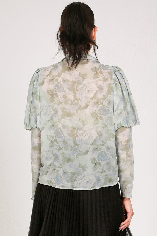 Olga Floral Print Ruffled Detail Chiffon Blouse