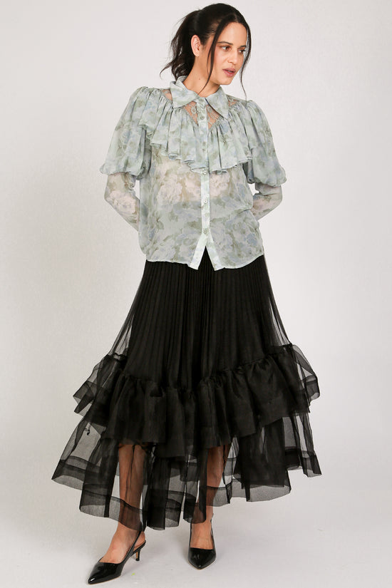 Olga Floral Print Ruffled Detail Chiffon Blouse