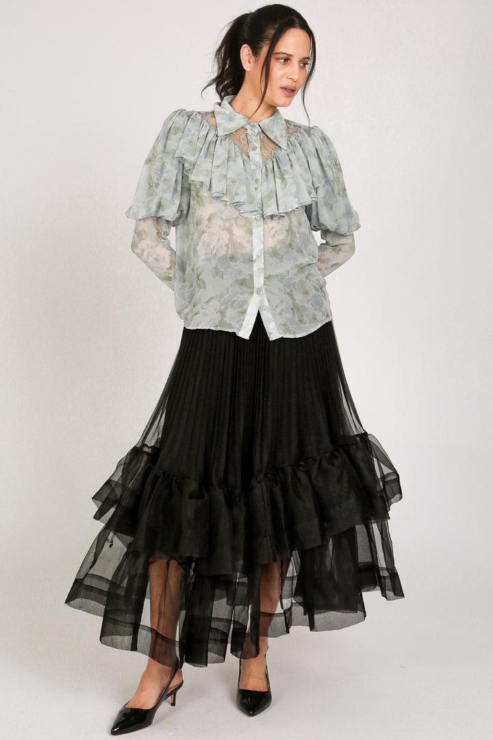 Olga Floral Print Ruffled Detail Chiffon Blouse