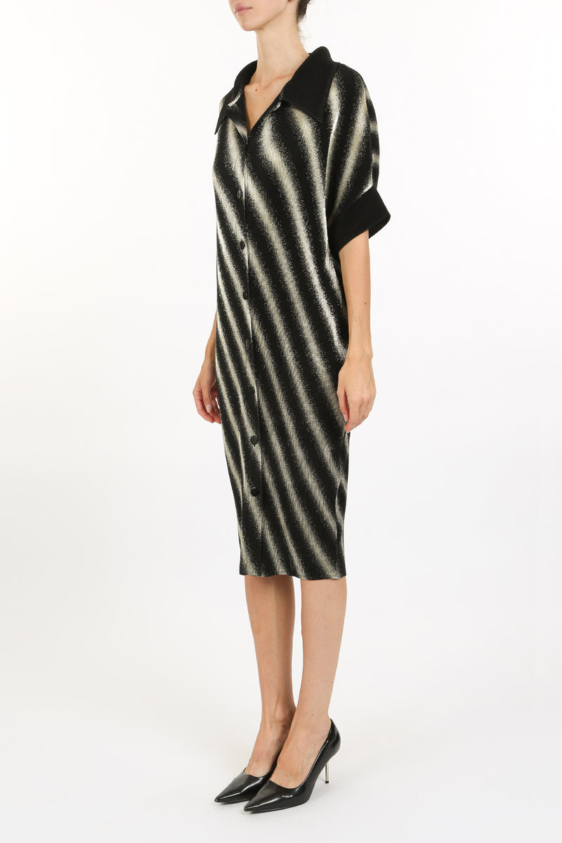 Dawn Metallic Stripe Patterned Pleat Midi Shirt Dress - Shop Beulah Style