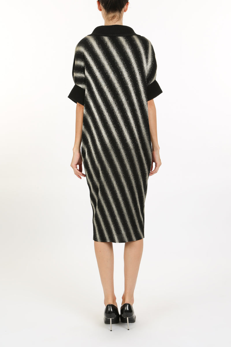 Dawn Metallic Stripe Patterned Pleat Midi Shirt Dress - Shop Beulah Style