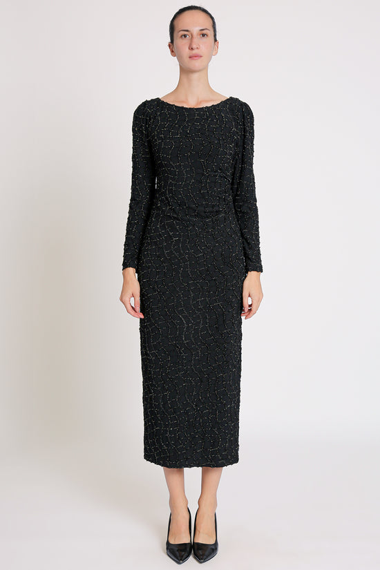 Grayson Glitter Mesh Detail Bodycon Slit Maxi Dress