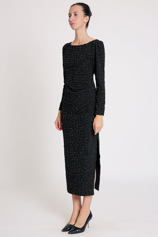 Grayson Glitter Mesh Detail Bodycon Slit Maxi Dress