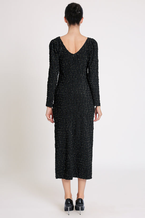 Grayson Glitter Mesh Detail Bodycon Slit Maxi Dress