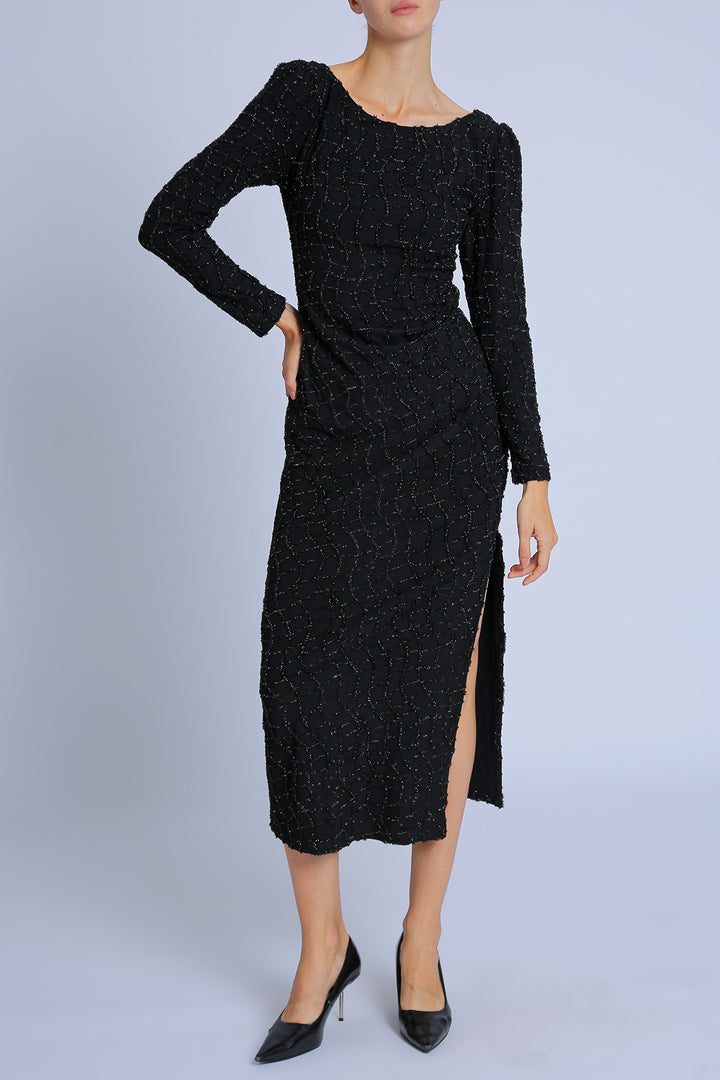 Grayson Glitter Mesh Detail Bodycon Slit Maxi Dress - Shop Beulah Style