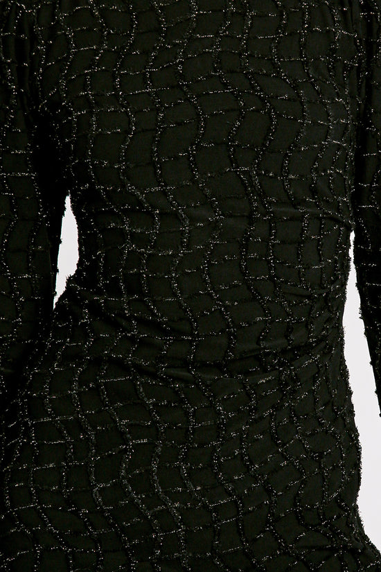 Grayson Glitter Mesh Detail Bodycon Slit Maxi Dress