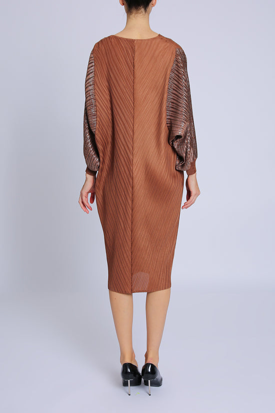 Caleb Colorblock Metallic Coated Pleats Midi Dress - Shop Beulah Style