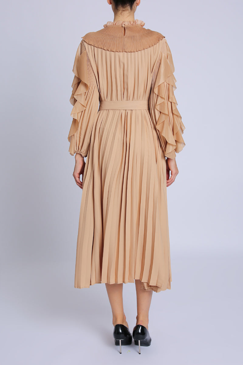 Noah Embellished Volume Collar Belted Pleats Maxi Dress - Shop Beulah Style