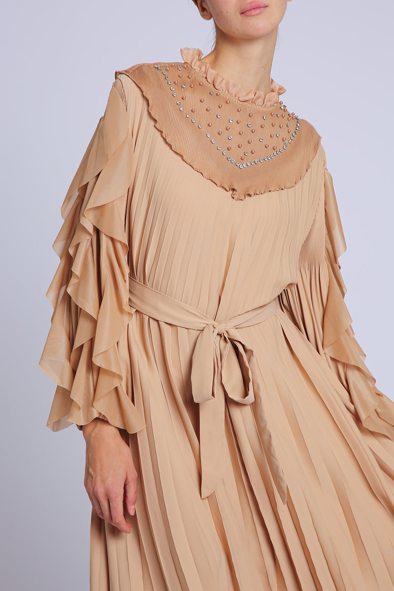 Noah Embellished Volume Collar Belted Pleats Maxi Dress - Shop Beulah Style