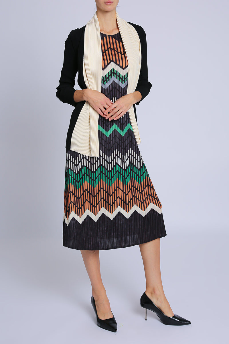 Alexander Chevron Pleats Midi Dress & Contrast Open Jacket