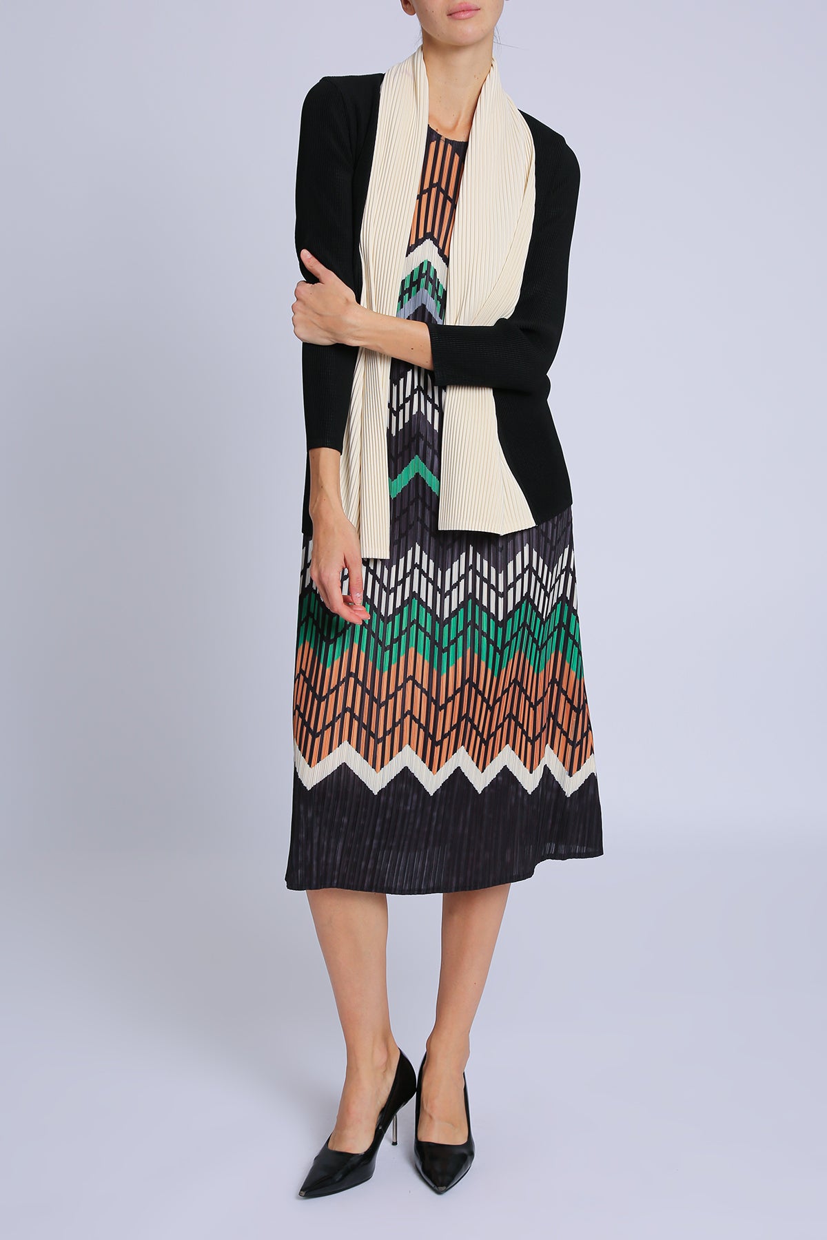 Chevron pleated midi dress online