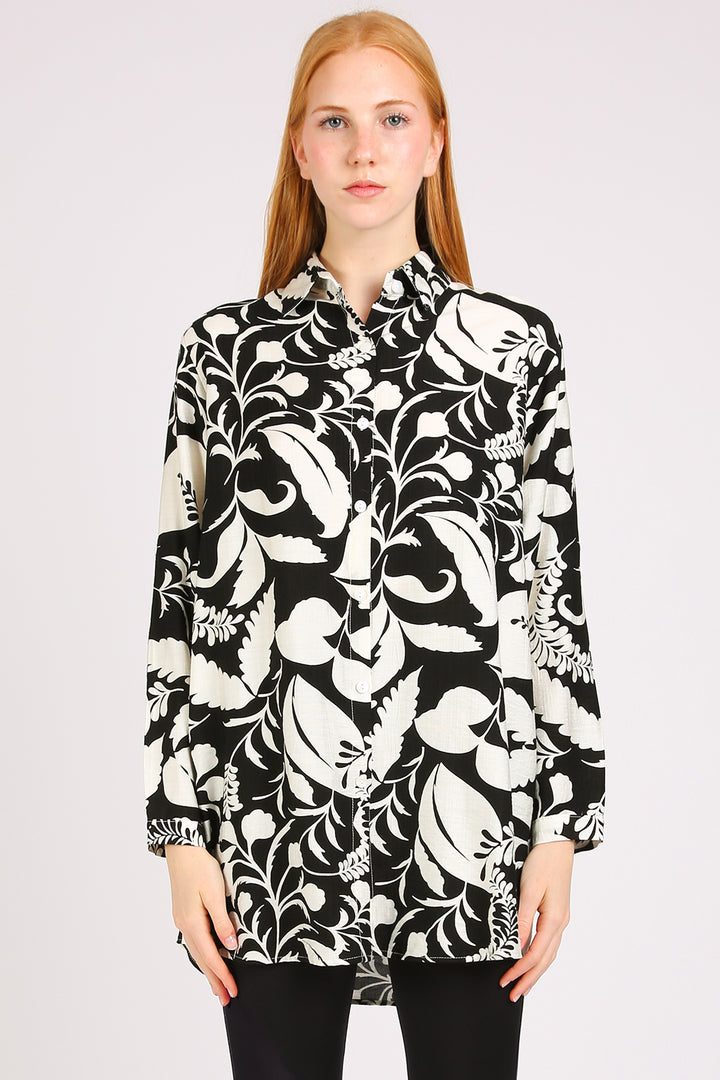 Andra Abstract Botanic Printed Mini Linen Shirt Dress - Shop Beulah Style