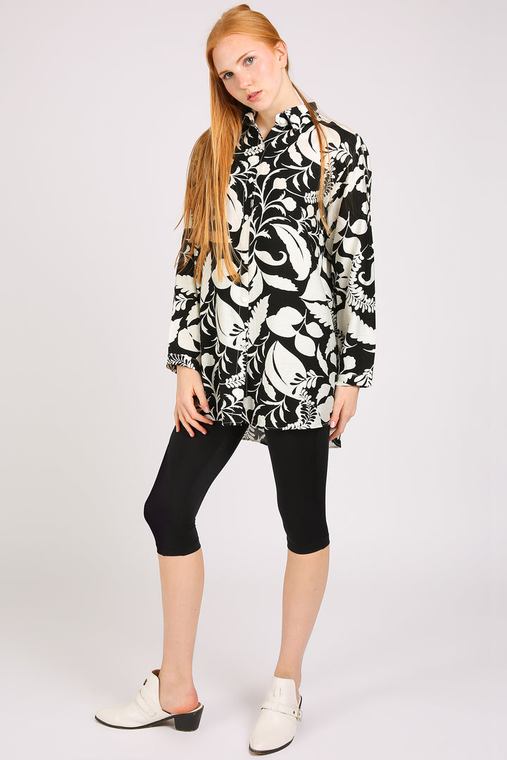 Andra Abstract Botanic Printed Mini Linen Shirt Dress - Shop Beulah Style