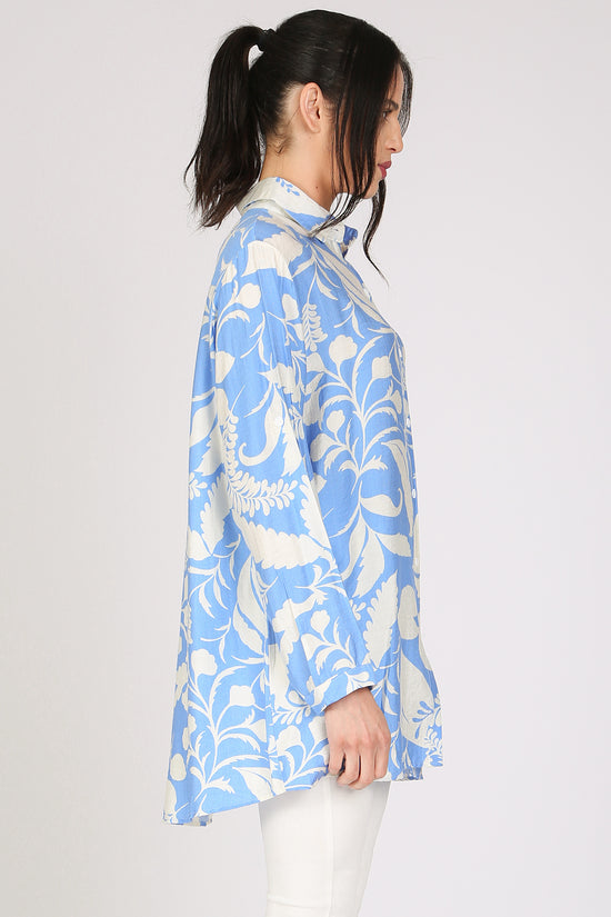 Andra Abstract Botanic Printed Mini Linen Shirt Dress - Shop Beulah Style