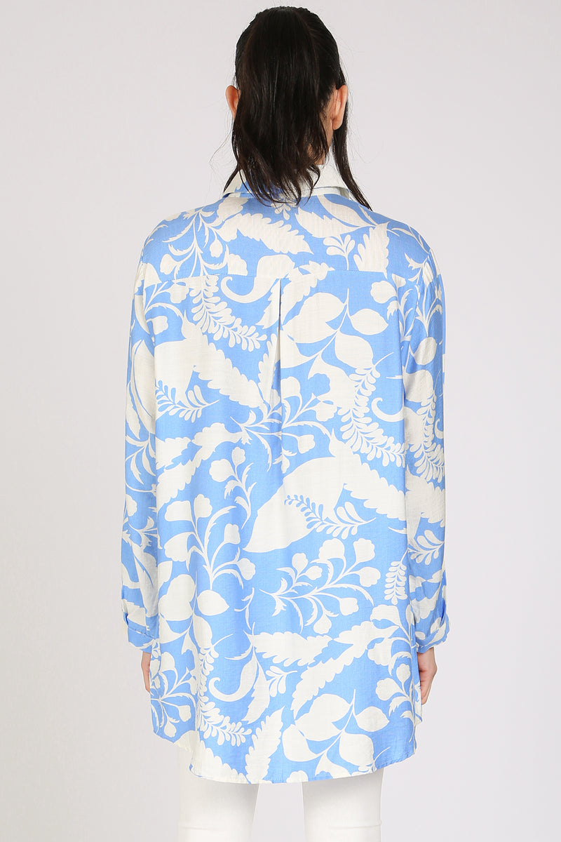 Andra Abstract Botanic Printed Mini Linen Shirt Dress