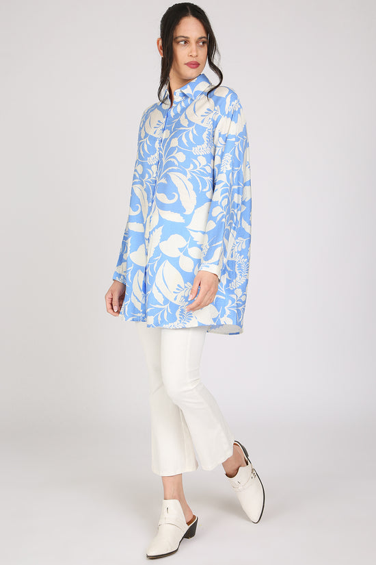 Andra Abstract Botanic Printed Mini Linen Shirt Dress - Shop Beulah Style