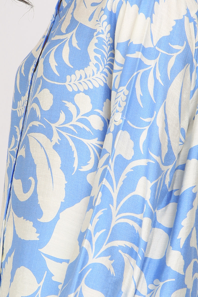 Andra Abstract Botanic Printed Mini Linen Shirt Dress