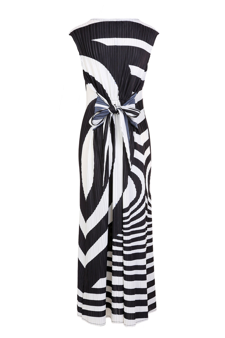 Finn Abstract Printed Pleats Belted Maxi Dress