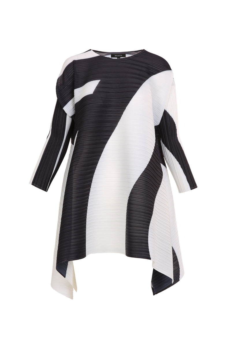 Thomas Monochrome Abstract Printed Pleats Midi Dress