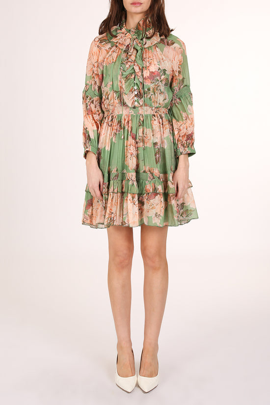 Heather Ruffled Keyhole Floral Print Smocked Mini Dress - Shop Beulah Style