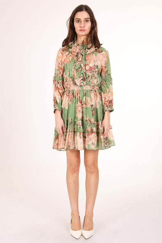 Heather Ruffled Keyhole Floral Print Smocked Mini Dress - Shop Beulah Style