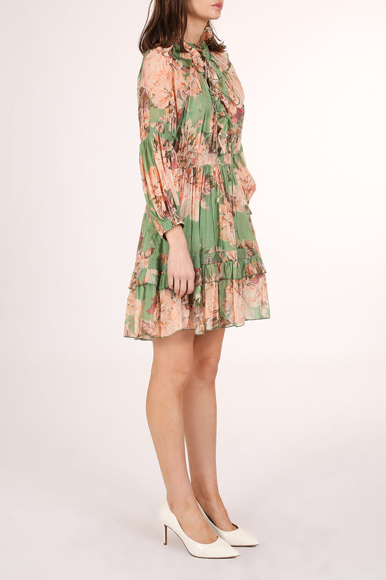 Heather Ruffled Keyhole Floral Print Smocked Mini Dress - Shop Beulah Style
