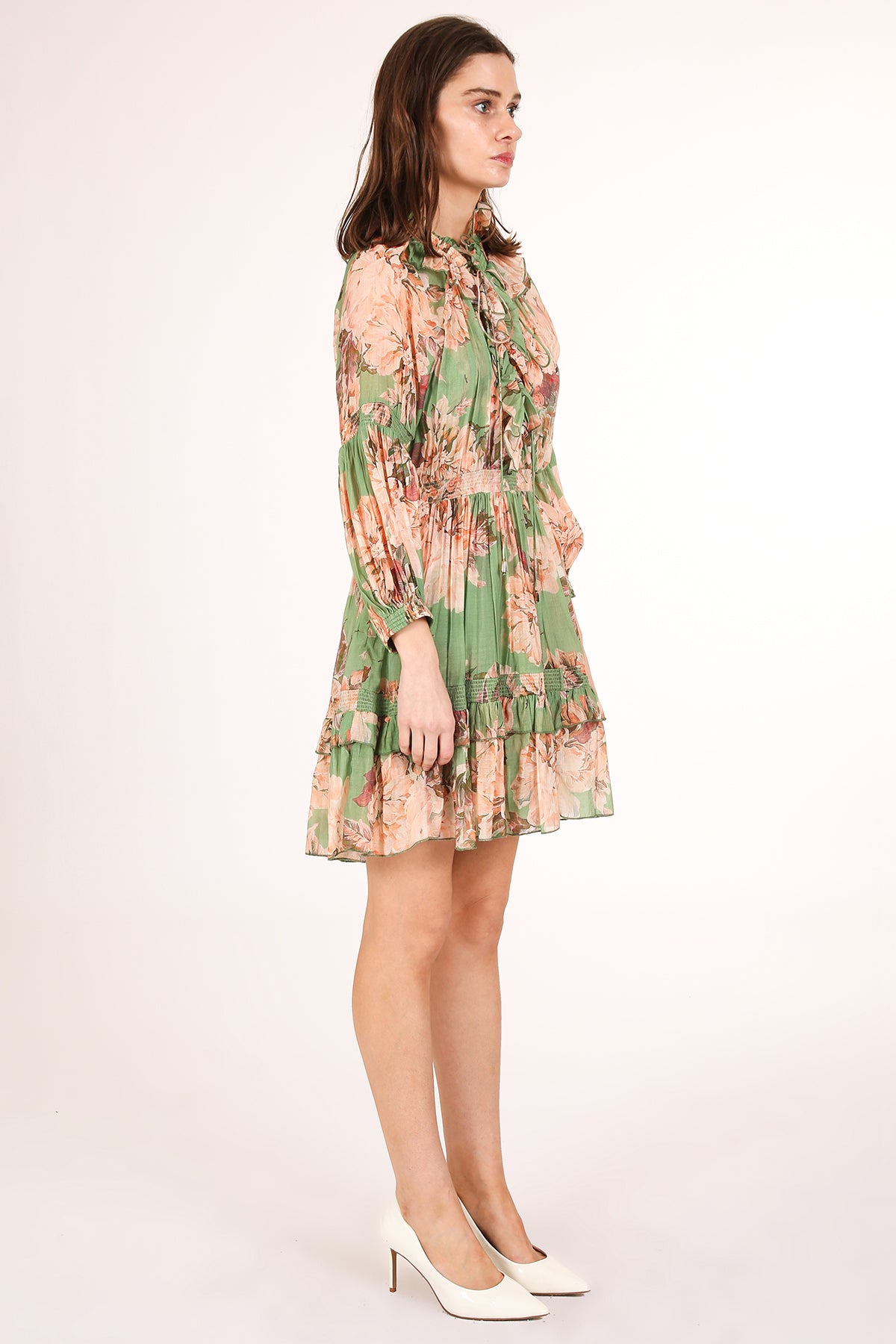 Heather Ruffled Keyhole Floral Print Smocked Mini Dress - Shop Beulah Style