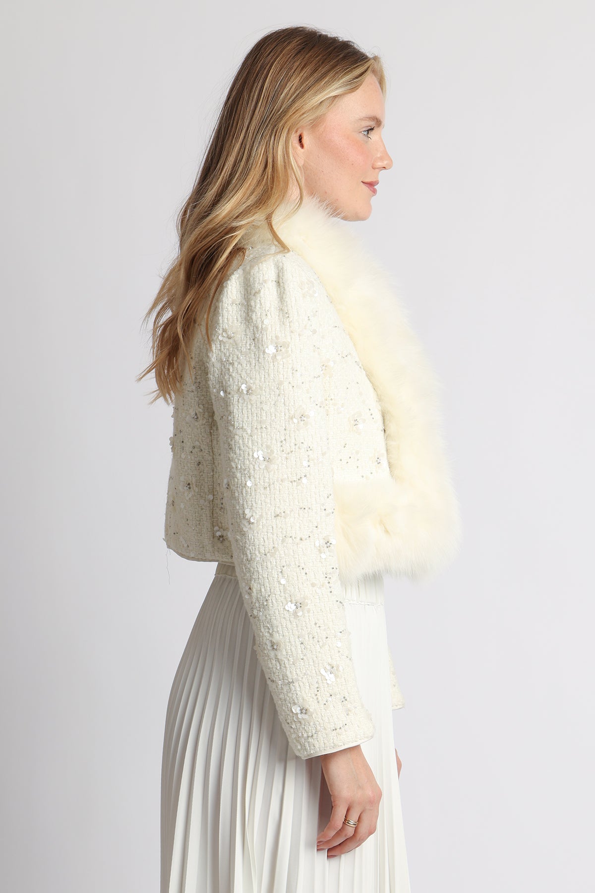 Sally Multi-Embellished Volume Faux Fur Trimmed Tweed Jacket - Shop Beulah Style