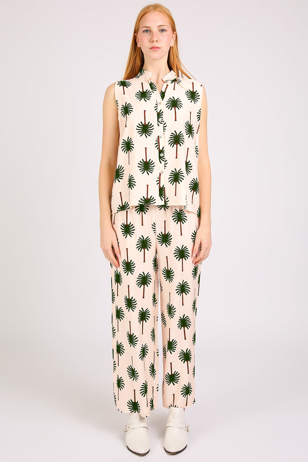 Ariana Palm Tree Patterned Sleeveless Top & Pants Set