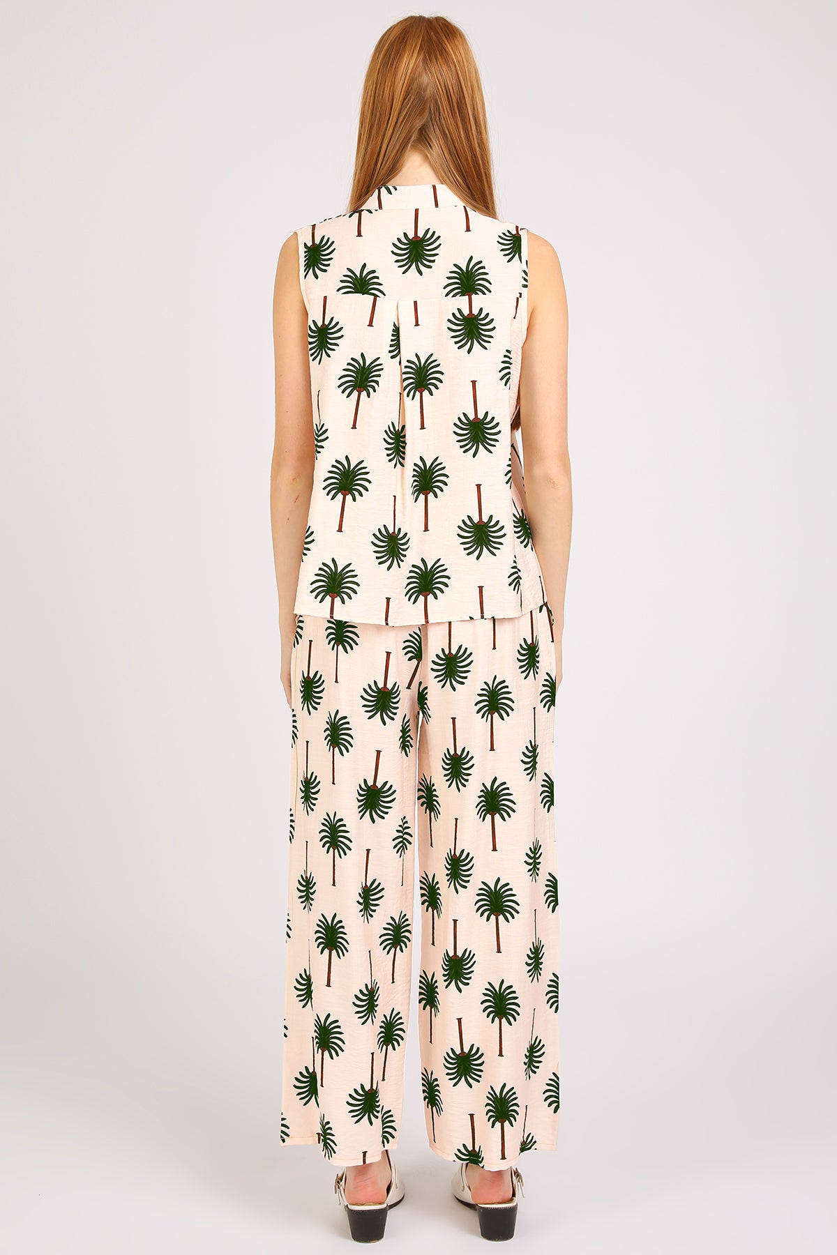 Ariana Palm Tree Patterned Sleeveless Top & Pants Set