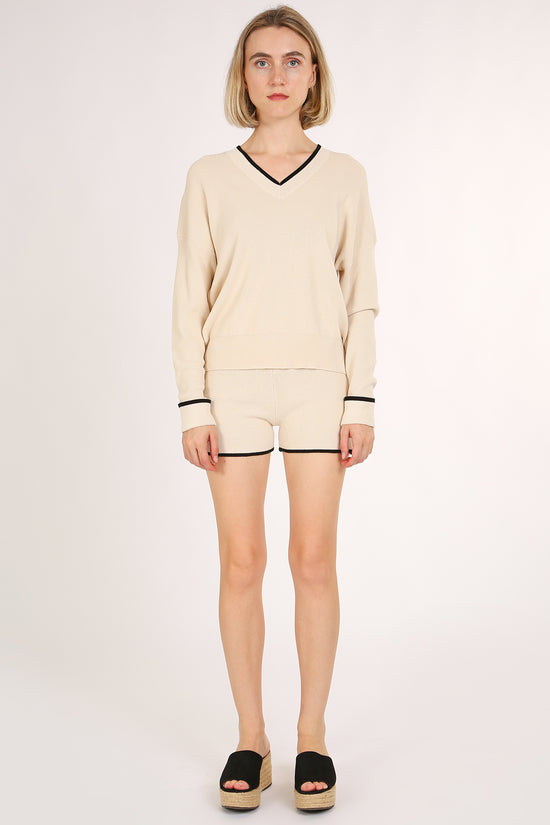 Thomas Contrast Lining Ribbed Knit Top & Shorts Set - Shop Beulah Style