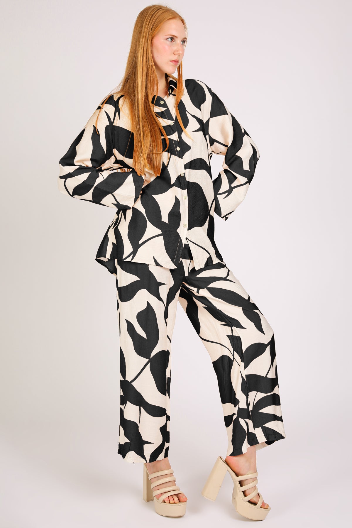 Quill Leaf Printed Shirt & Pants Linen Set - Shop Beulah Style