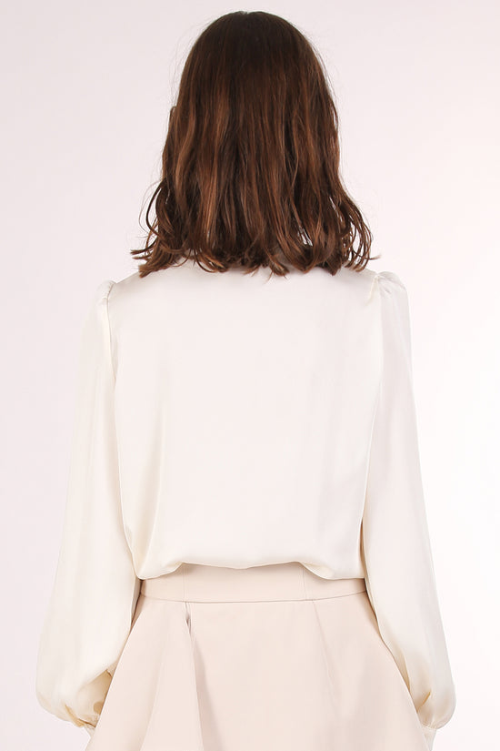 Benedict Satin Front Ruffled Lace Detail Bowtie Blouse - Shop Beulah Style