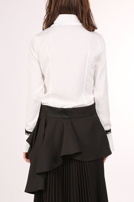 Blaire Contrast Piping Lace Detail Floral Corsage Blouse - Shop Beulah Style