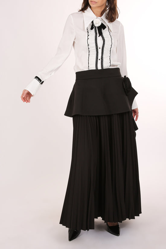 Blaire Contrast Piping Lace Detail Floral Corsage Blouse - Shop Beulah Style