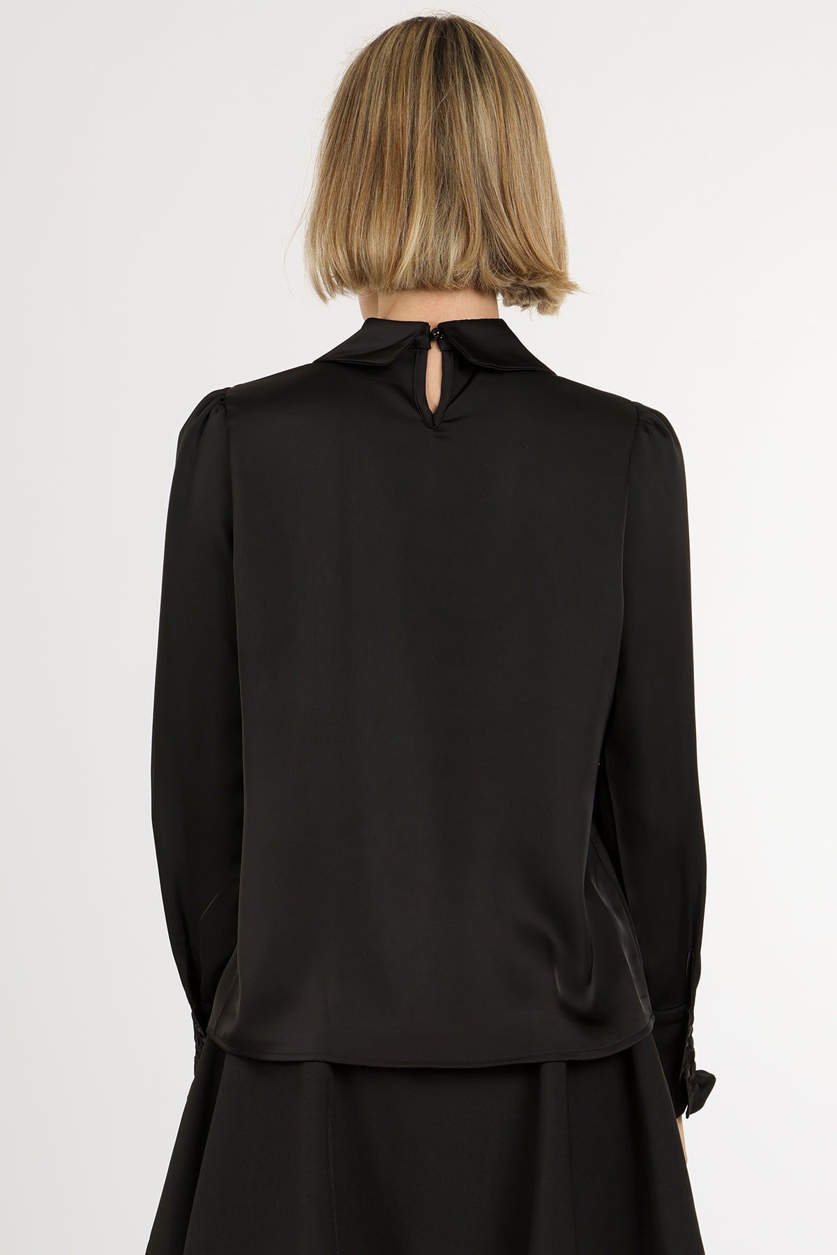 Alice Lace Trim Ruffle Peter Pan Satin Blouse - Shop Beulah Style