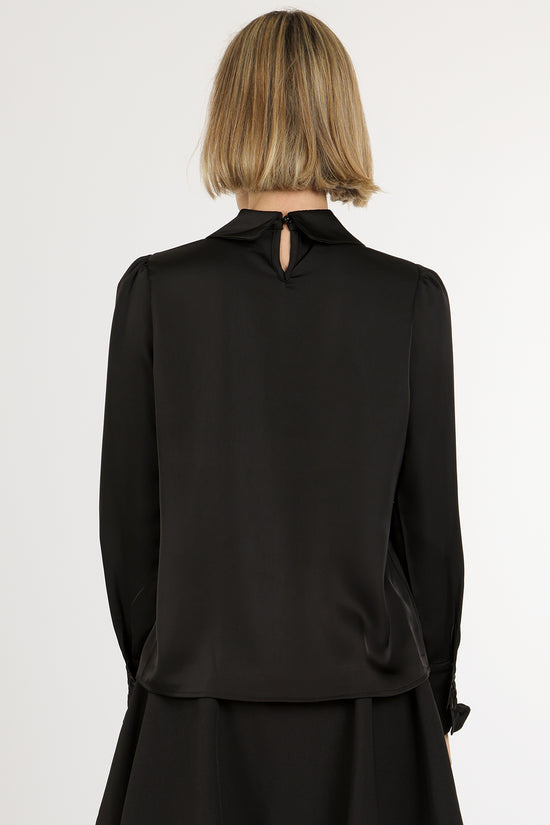 Alice Lace Trim Ruffle Peter Pan Satin Blouse - Shop Beulah Style