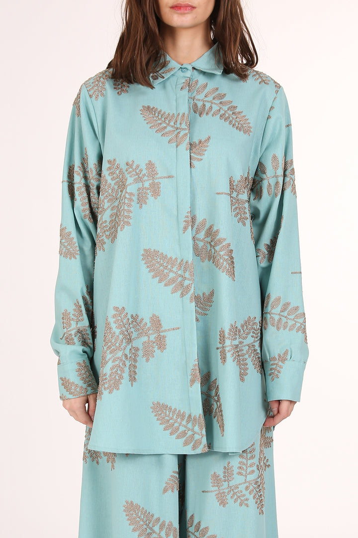 Simon Floral Embroidered Detail Long Shirt - Shop Beulah Style
