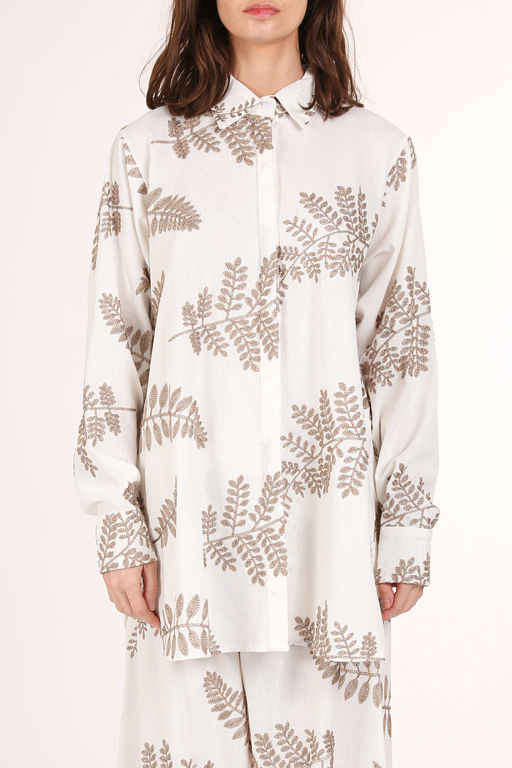 Simon Floral Embroidered Detail Long Shirt - Shop Beulah Style
