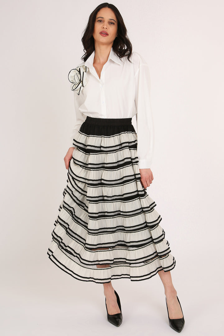 Brandon Contrast Floral Corsage Dress Blouse - Shop Beulah Style