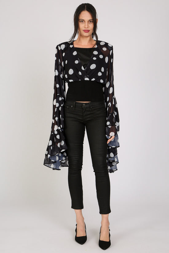 Jarvis Polka Dot Printed Ruffled Flare Chiffon Blouse - Shop Beulah Style
