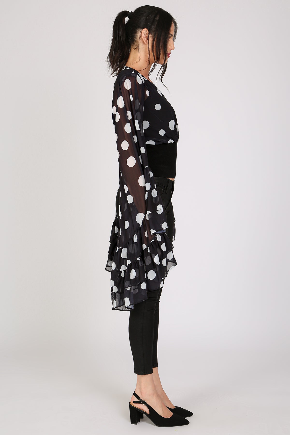 Jarvis Polka Dot Printed Ruffled Flare Chiffon Blouse - Shop Beulah Style