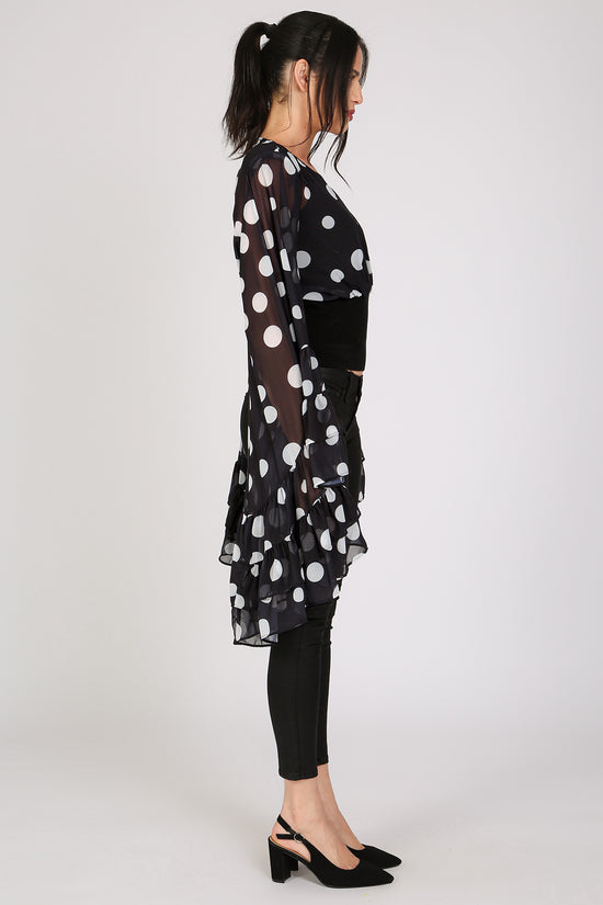 Jarvis Polka Dot Printed Ruffled Flare Chiffon Blouse - Shop Beulah Style