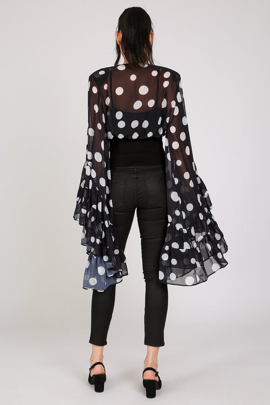 Jarvis Polka Dot Printed Ruffled Flare Chiffon Blouse - Shop Beulah Style