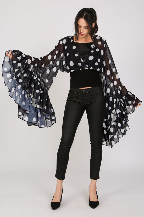 Jarvis Polka Dot Printed Ruffled Flare Chiffon Blouse - Shop Beulah Style