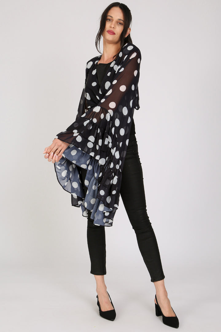 Jarvis Polka Dot Printed Ruffled Flare Chiffon Blouse - Shop Beulah Style