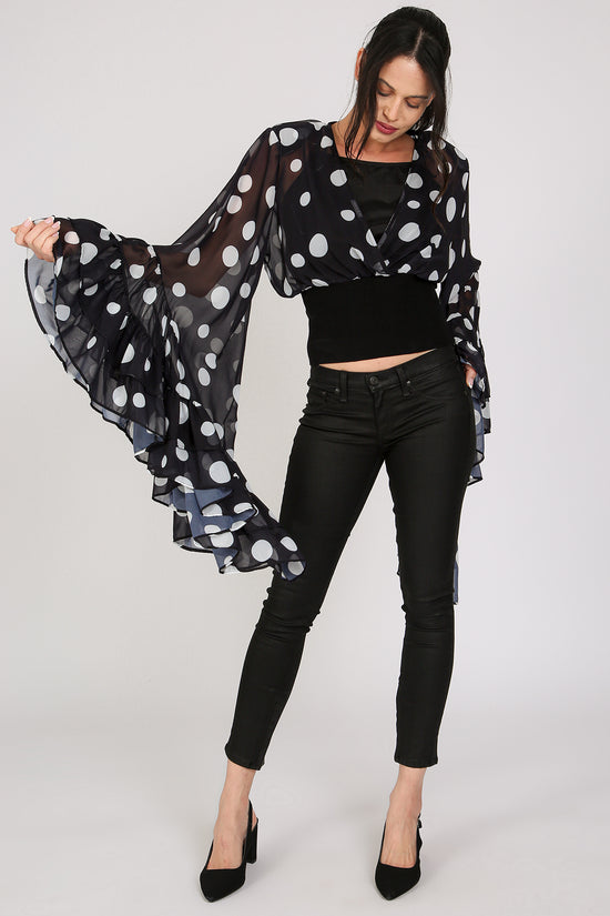 Jarvis Polka Dot Printed Ruffled Flare Chiffon Blouse - Shop Beulah Style