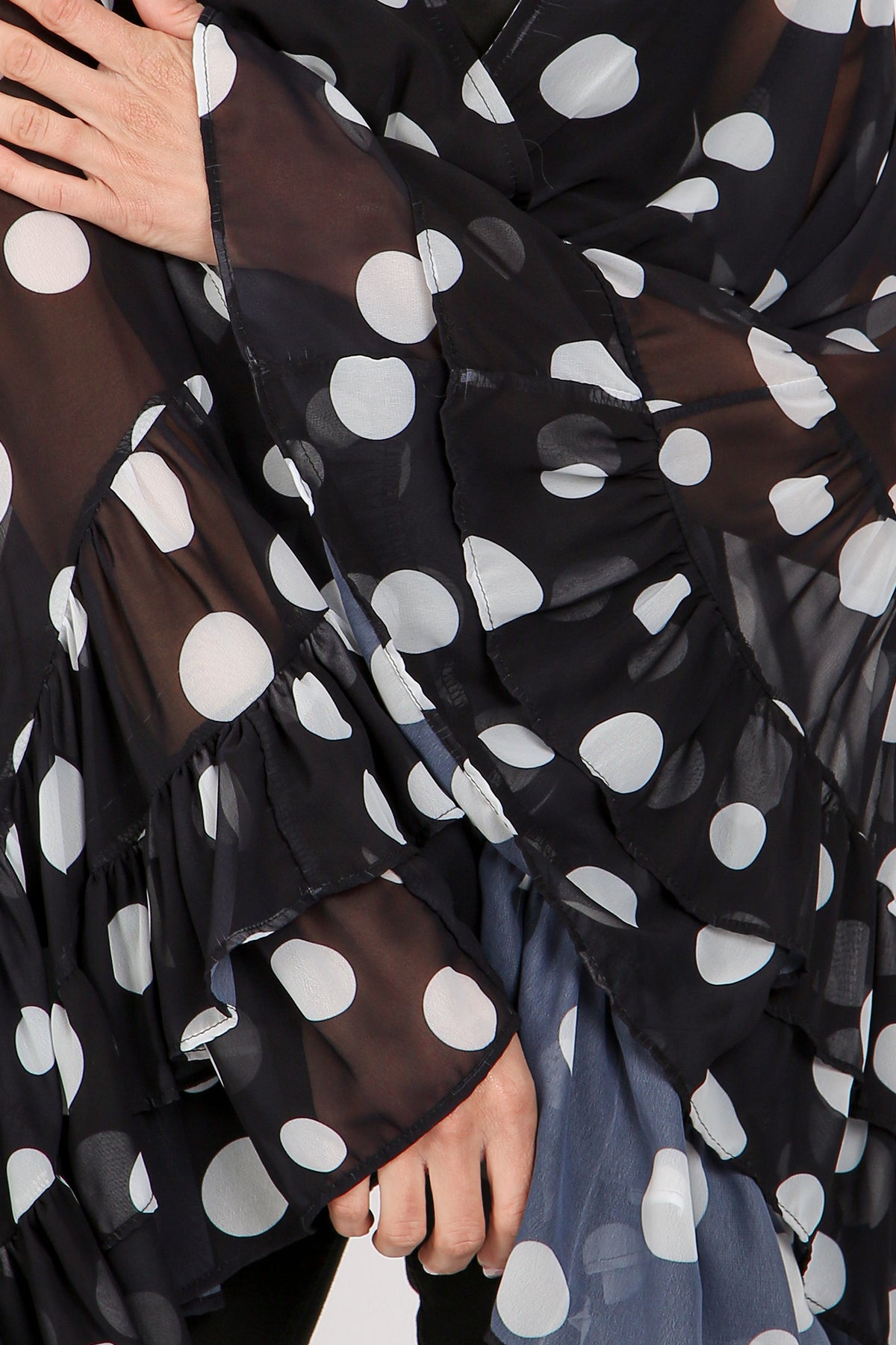 Jarvis Polka Dot Printed Ruffled Flare Chiffon Blouse - Shop Beulah Style