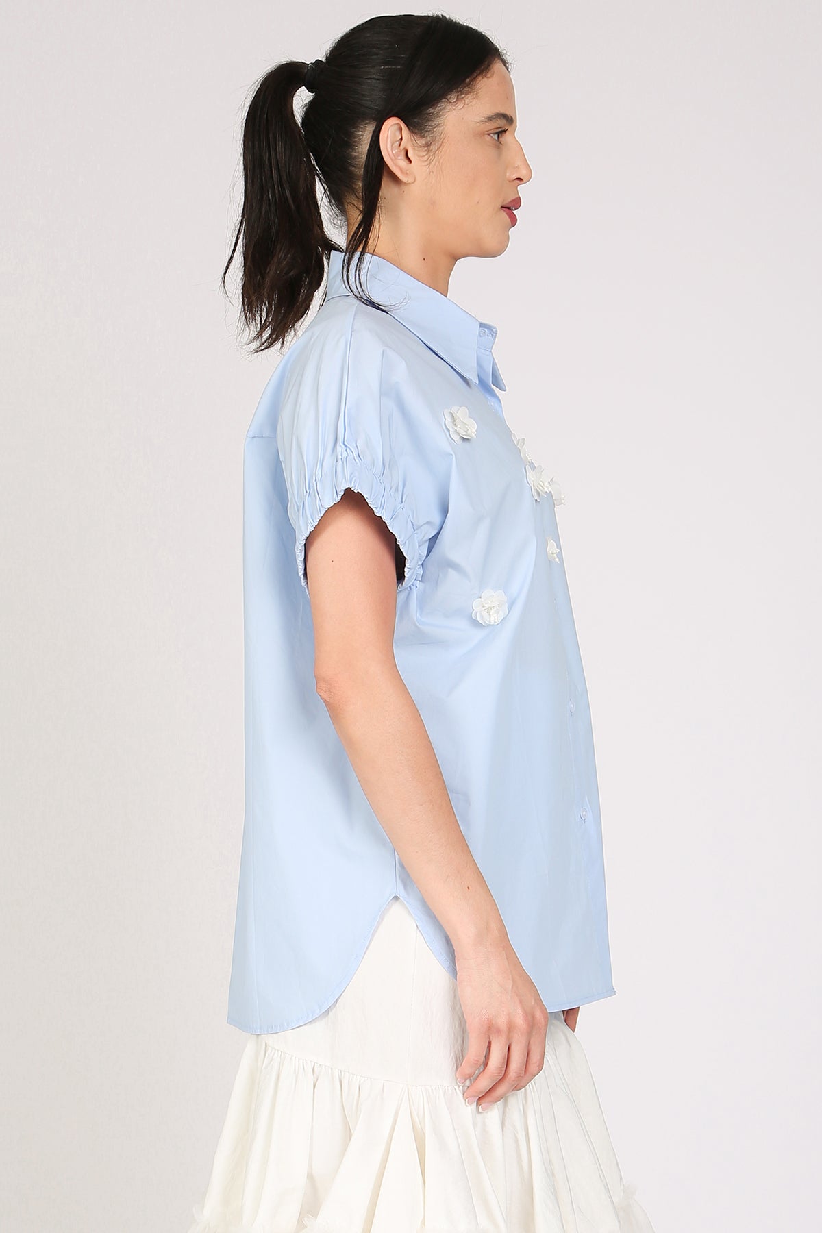 Mireille Floral Applique Poplin Long Blouse - Shop Beulah Style