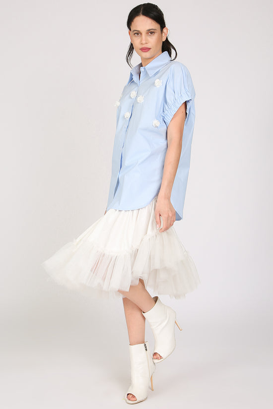 Mireille Floral Applique Poplin Long Blouse - Shop Beulah Style